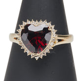 K18YG イエローゴールド ガーネット ダイヤ0.17ct ハート モチーフ リング 指輪 レディース 15号 【中古】